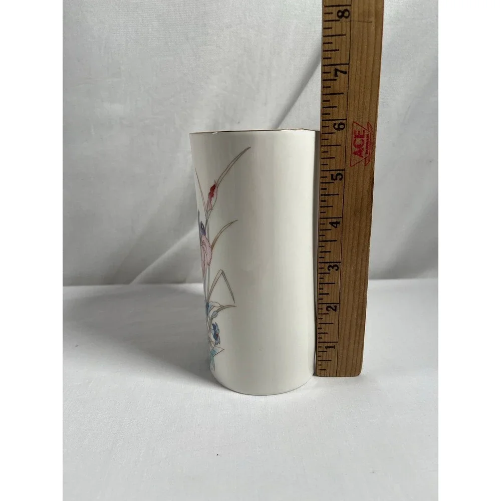 VTG Rare Drop Shape Porcelain Japan Vase Pink Purple Floral Great Condition #401